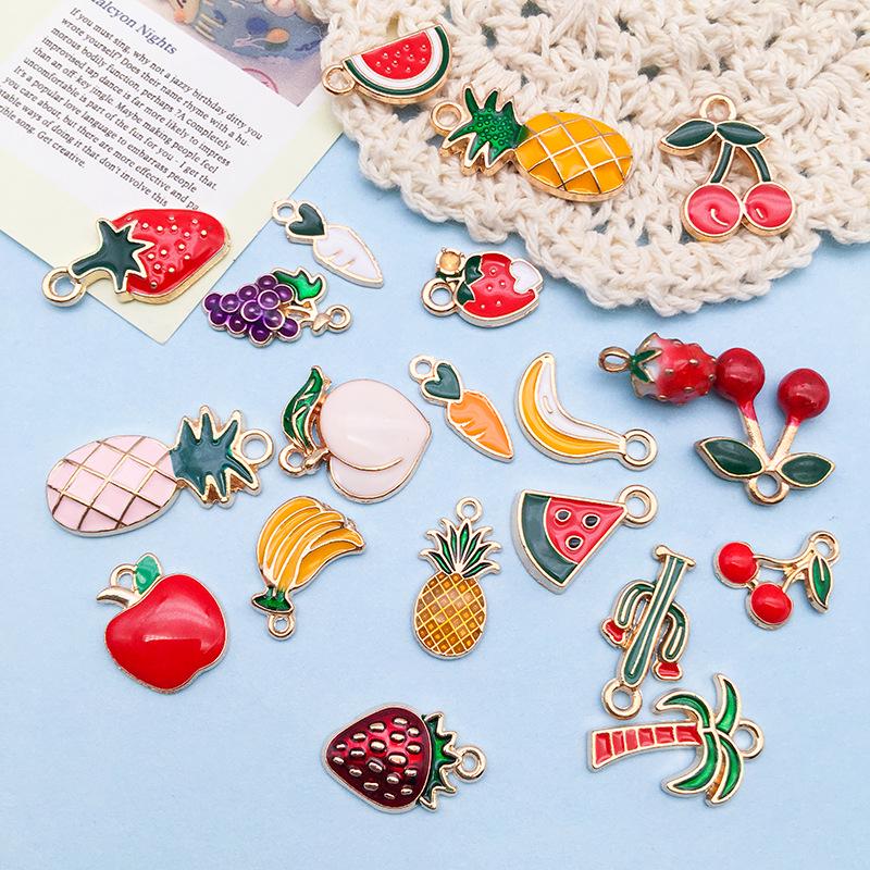 3D Fruit Drip Oil Alloy Pendants: Cherry, Watermelon, Grape Charms - Mixed 20K Gold