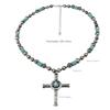 GemChic Women's New Vintage Turquoise Beads Alloy Cross Pendant Necklace Ethnic Chain Fashion Birthday Christmas Jewelry Gift