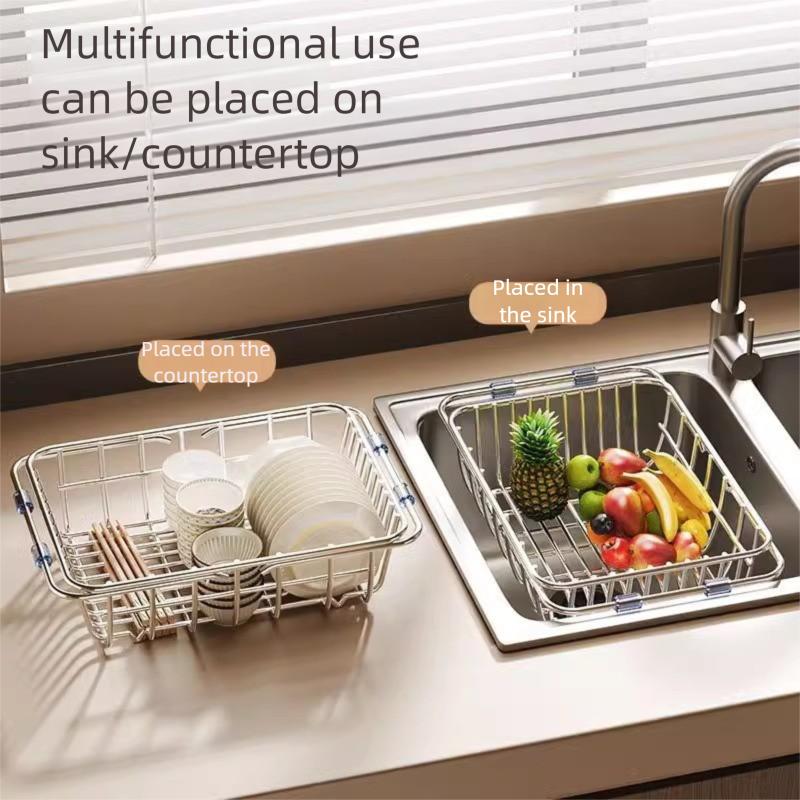 Telescopic Stainless Steel Sink Drain Basket Dishwashing Rack Kitchen Storage Organizer for Utensils And Dishes
