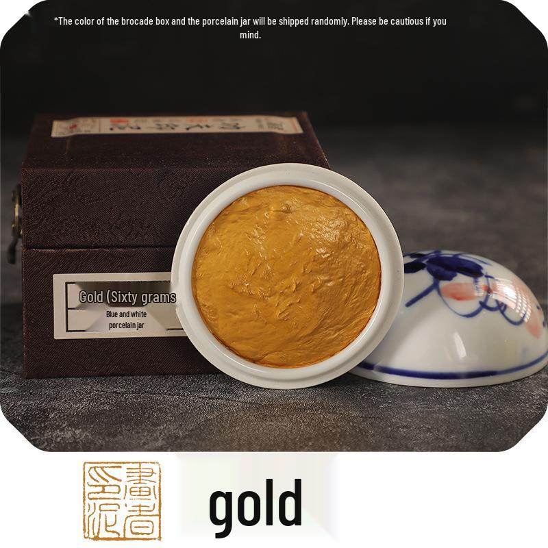 Brocade Ceramic Jar: Colorful Inkpad for Calligraphy, Painting, and Seal Carving - Vermilion, Gold, Silver Options