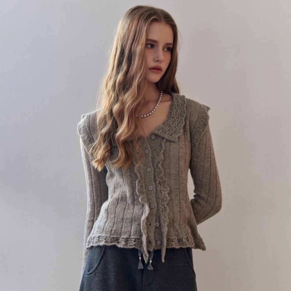 MAXZA Ruffle Collar Slim Knit Cardigan Ze11qd029na