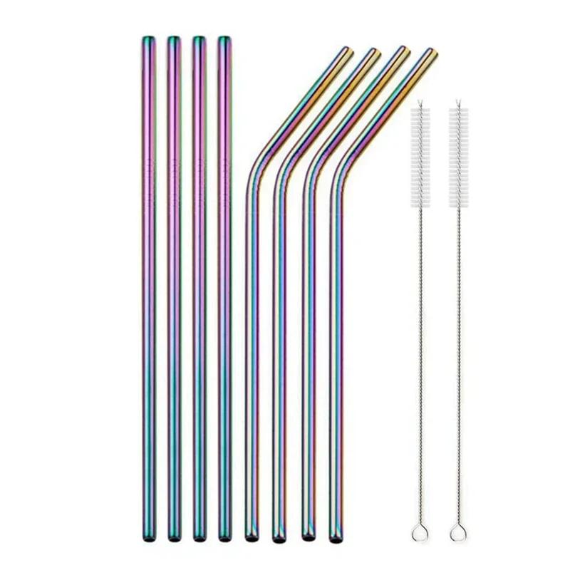Reusable Metal Drinking Straight Bent Straws Portable Stainless Steel Travel Straw with Cleaning Brush 40oz Watercup Accessories