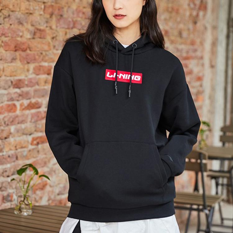 Li-Ning Sports Fashion Series Plus Velvet Warm Loose Hoodie Unisex Tops Black AWDQD06-7