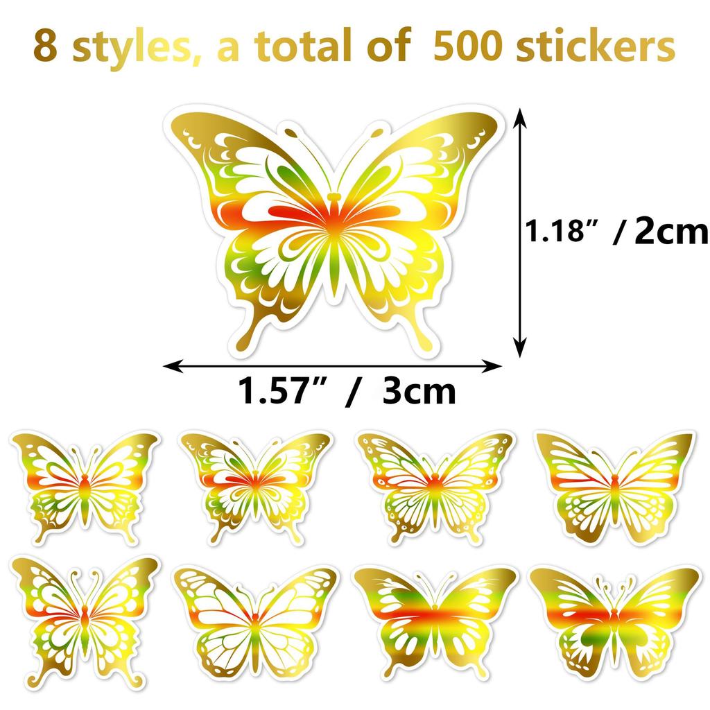 100-500Pcs Premium-Quality Golden Premium-Quality Butterfly Superior-Grade Stickers Party Top-Grade Gift Superior-Grade Wrapping Premium-Quality
