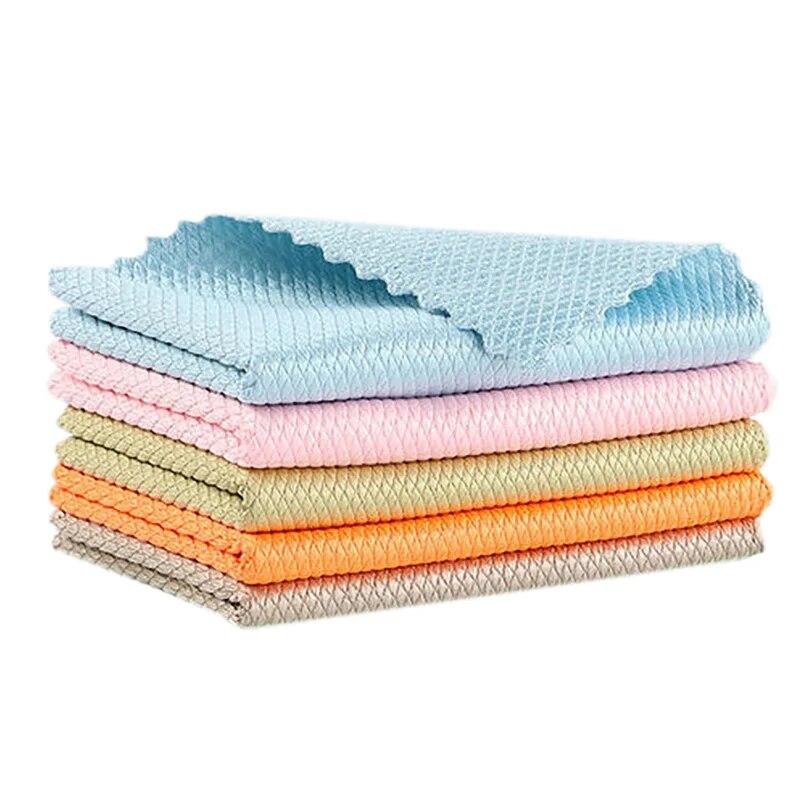 5pcs Glass Cleaning Cloth Microfiber Dish Washing Cleaning Cloth Efficient Reusable Wiping Absorbent Rag Kitchen Supplies
