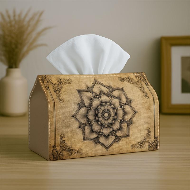 1pc Vintage Floral Tissue Box Holder with Golden Roses - Elegant Suitable for Kitchen, Living Room, Bathroom Cover, Durable Polyester Napkin Holder Co