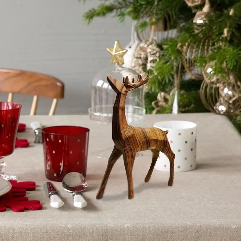 Reindeer Statue Resin Standing Deer Ornaments Creative Imitation Wood Geometric Deer Ornaments Christmas Reindeer Decorations