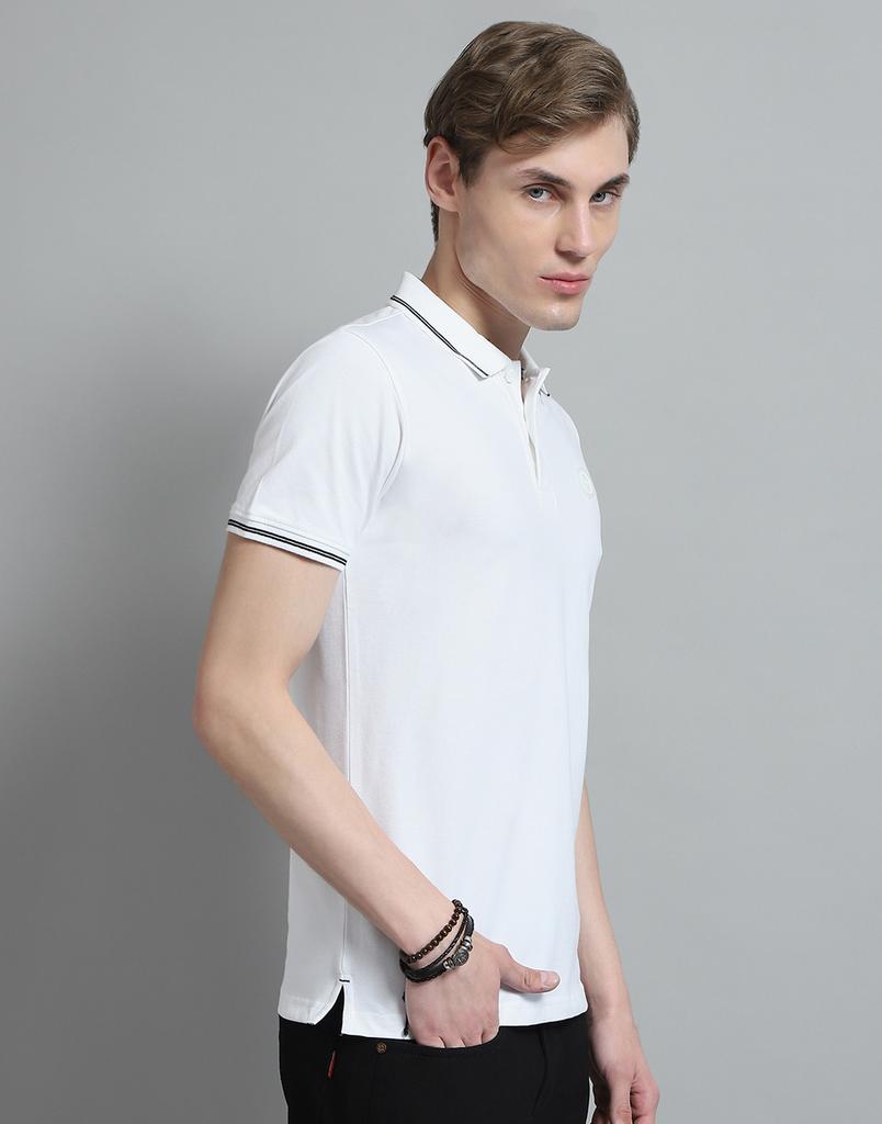 Monte Carlo Mens Solid White Collar Neck Half Sleeve T-Shirt