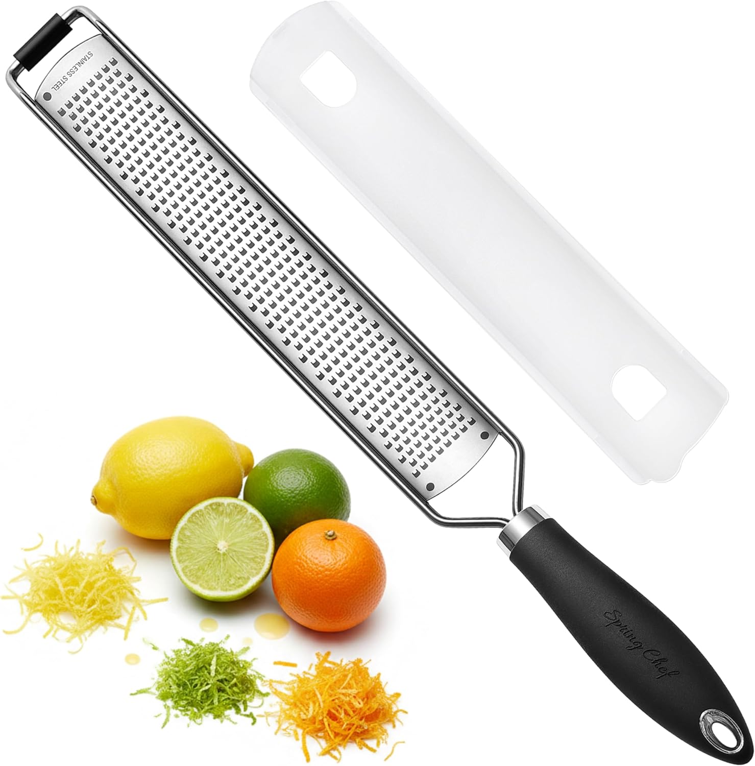 

Stainless Steel Lemon Zester Grater with Handle - Garlic, Cheese, Parmesan, Nutmeg, Lime, Ginger Grater - Heavy Duty Kitchen Tool 1 чорний