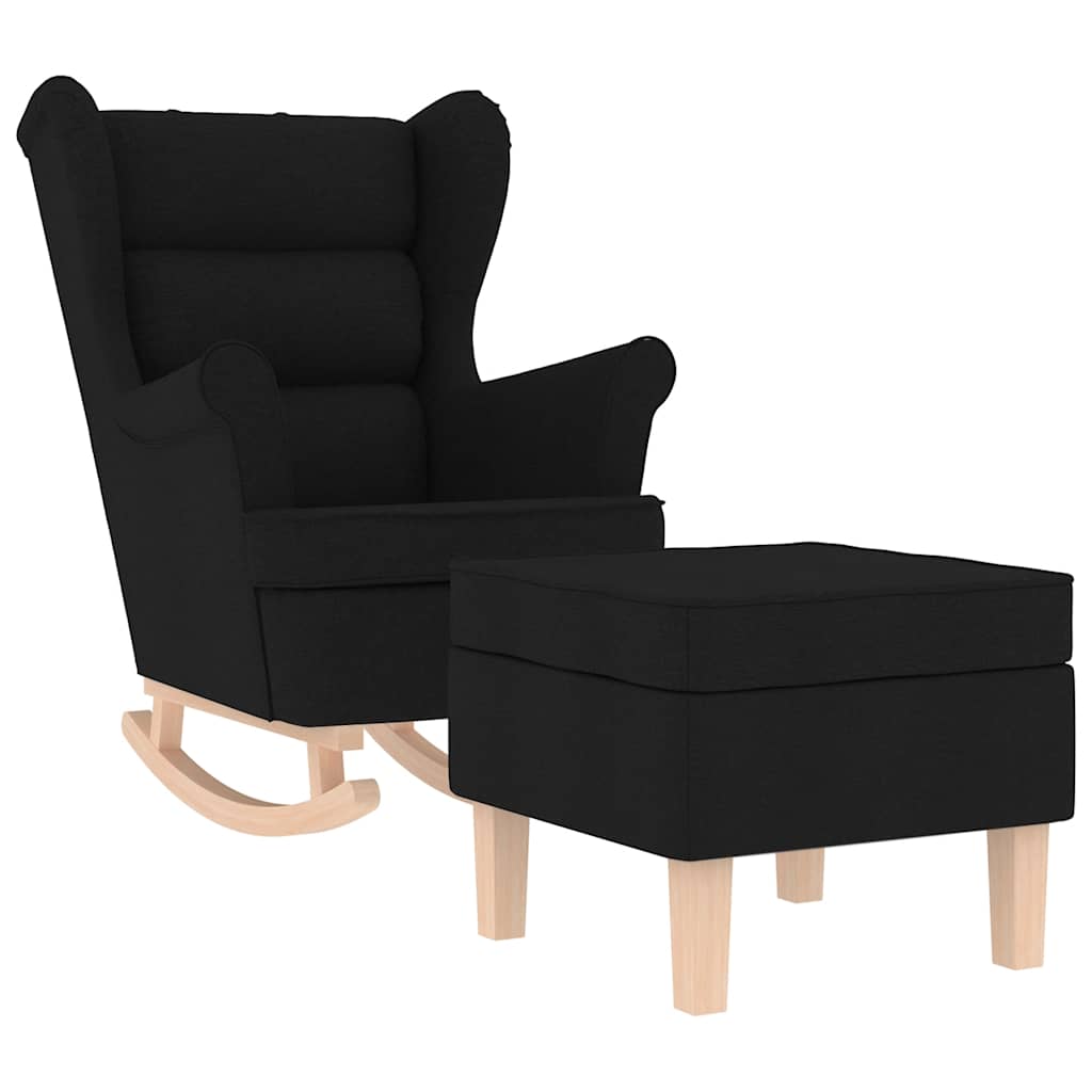 Rocking Chair with Footstool Black Fabric