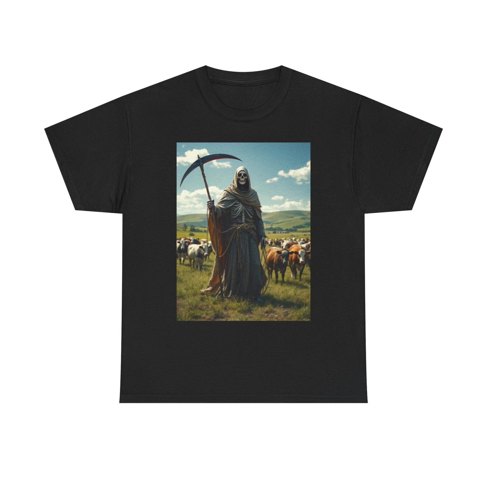 Grim Reaper Cattle Rancher Tee, Absurd Graphic Shirt, Funny Reaper Death T-Shirt 3XL