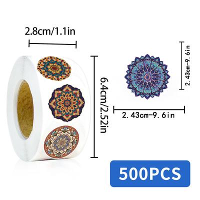 500 ks Rolovací samolepky s mandalovým vzorem Kawaii Samolepky na zápisník, ledničku, cestování, telefon Voděodolné Kreslené Samolepky na scrapbook Estetické samolepky