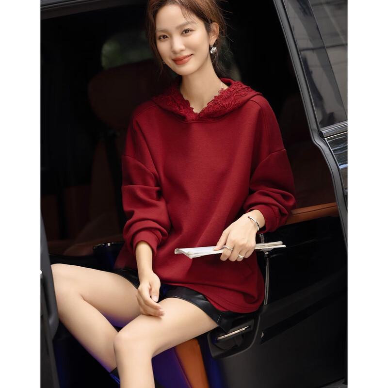 Demana Women's Warm Lace Patchwork Hooded Sweatshirt