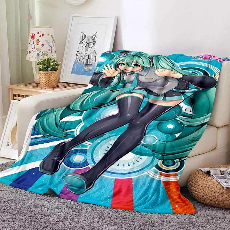 3D M-MIKUS Music VOCALOID Cartoon Girl Soft Plush Blanket,Flannel Throw Blanket for Living Room Bedroom Bed Sofa Cover Gift