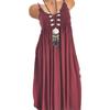 QICED Women's Solid Colour Vintage Loose Cotton Linen Dresses