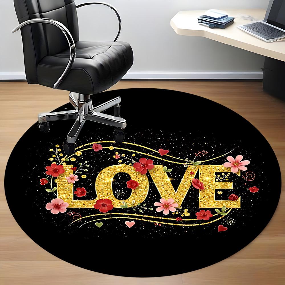 1pc Love Flowers Office Round Rug, Carpet for Office, Gaming, Lightweight Round Floor Mat yy260205024