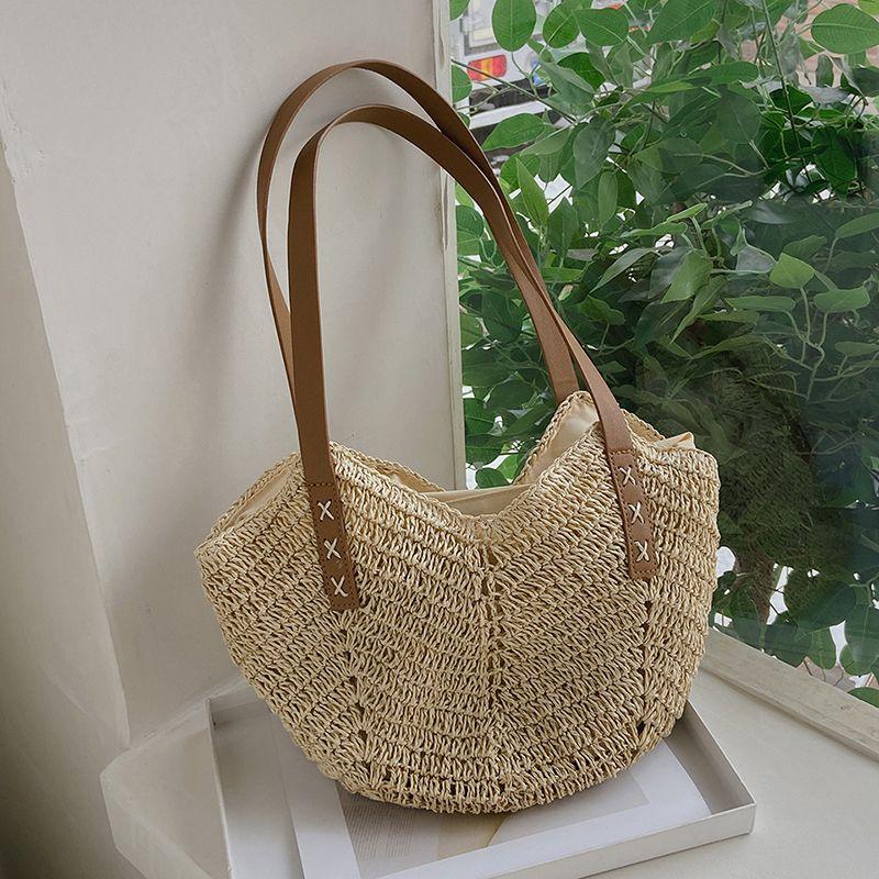 Summer Straw Bag for Women Seaside Vacation Beach Woven Bag Large Capacity Shoulder Tote Bag