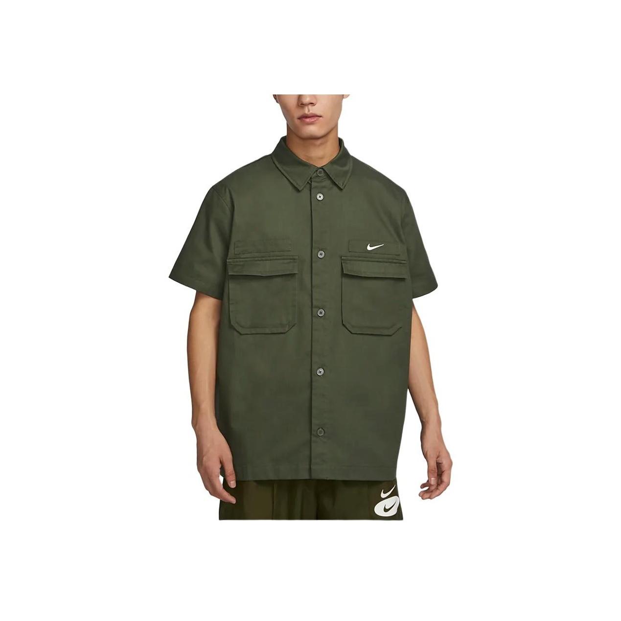 

Nike Рубашка Life Solid Color Woven Military Style Casual Comfortable с коротким рукавом с вышивкой Мужские рубашки цвета хаки и зеленого цвета DX3341-325 M