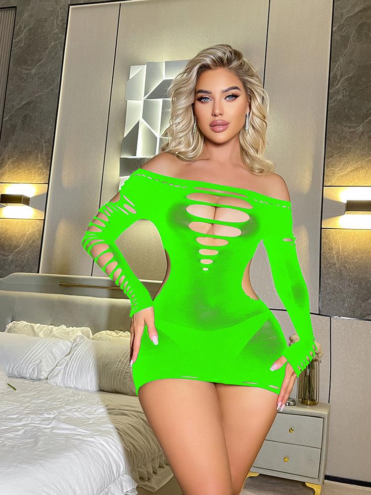 Long Sleeve Hip Wrap Skirt Sex Underwear Mesh Sexy Pajamas Backless Tights
