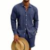 Men's Cotton And Linen Casual Long-Sleeve And Shorts Set