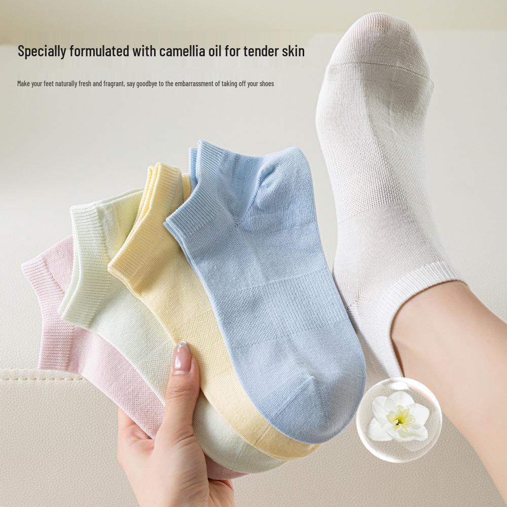 Damen Kniehohe Kamelie Antibakterielle Baumwollsocken, Hohe Elastizität, Reine Baumwolle für Frühling und Herbst.