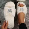 Fashion Elegant Crystal Butterfly Fur Slippers Women Warm Faux Fur House Cotton Slippers Woman Autumn Winter Open Toe Flats Slides Mujer