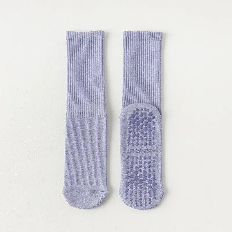 Macaron Striped Simple Cotton Mid-calf Women Yoga Socks Bottom Silicone Non-slip Sports Socks Indoor Dance Fitness Pilates Socks