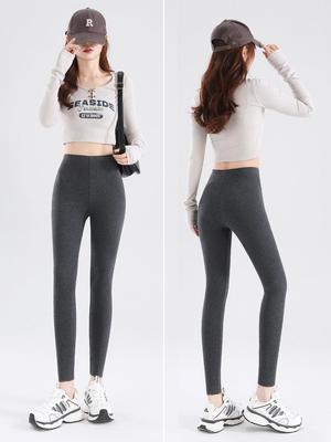 Women's Gray Leggings: New Autumn/Winter 2025, Plus Velvet Warm, Slim-Fit, No Lines, Outdoor Wear, Cotton.