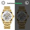 Men's Automatic Mechanical Watch 3ATM Waterproof Luminous Analog Display Stainless Steel Adjustable Belt Gold Fashion Accessory