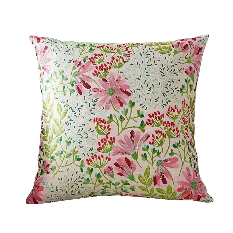 Weaving Silk Jacquard Pillow Cover Plant Flower Cushion Cover Sofa Living Room Embroidered Throw Pillow Cushion Cover Cojin