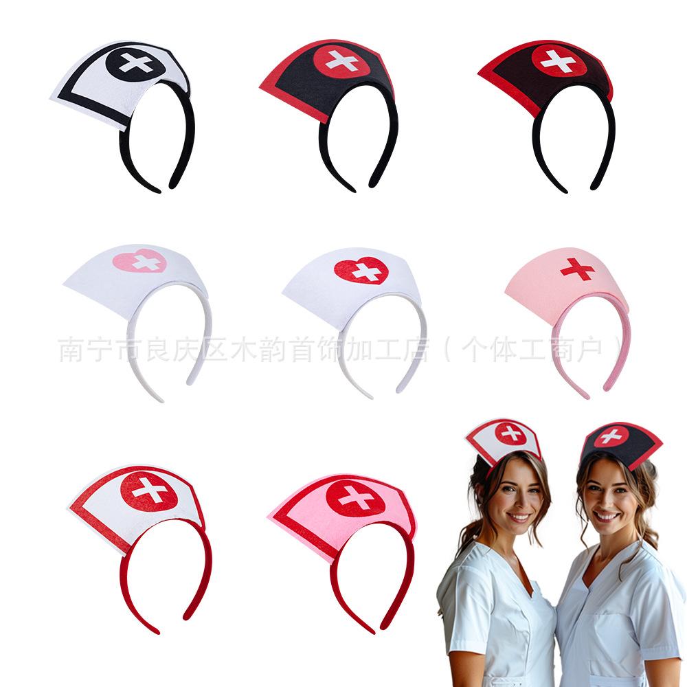 Halloween nurse hat, headband, cos party performance dress, masquerade headband (2pcs)