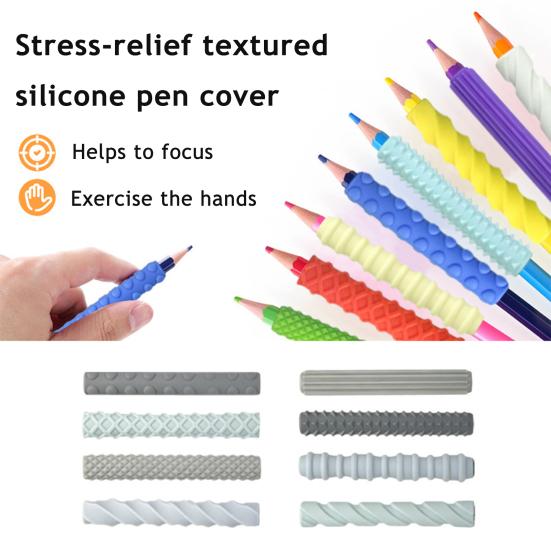 4Pcs Silicone Pencil Grips Ergonomic Textured Sleeves for Kids Adults Anxiety Relief Smooth Writing Pen Cover
