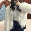 White Long Sleeved Jacket Women's Spring Sweater Autumn New Small and Short Loose and High-end Cardigan Top