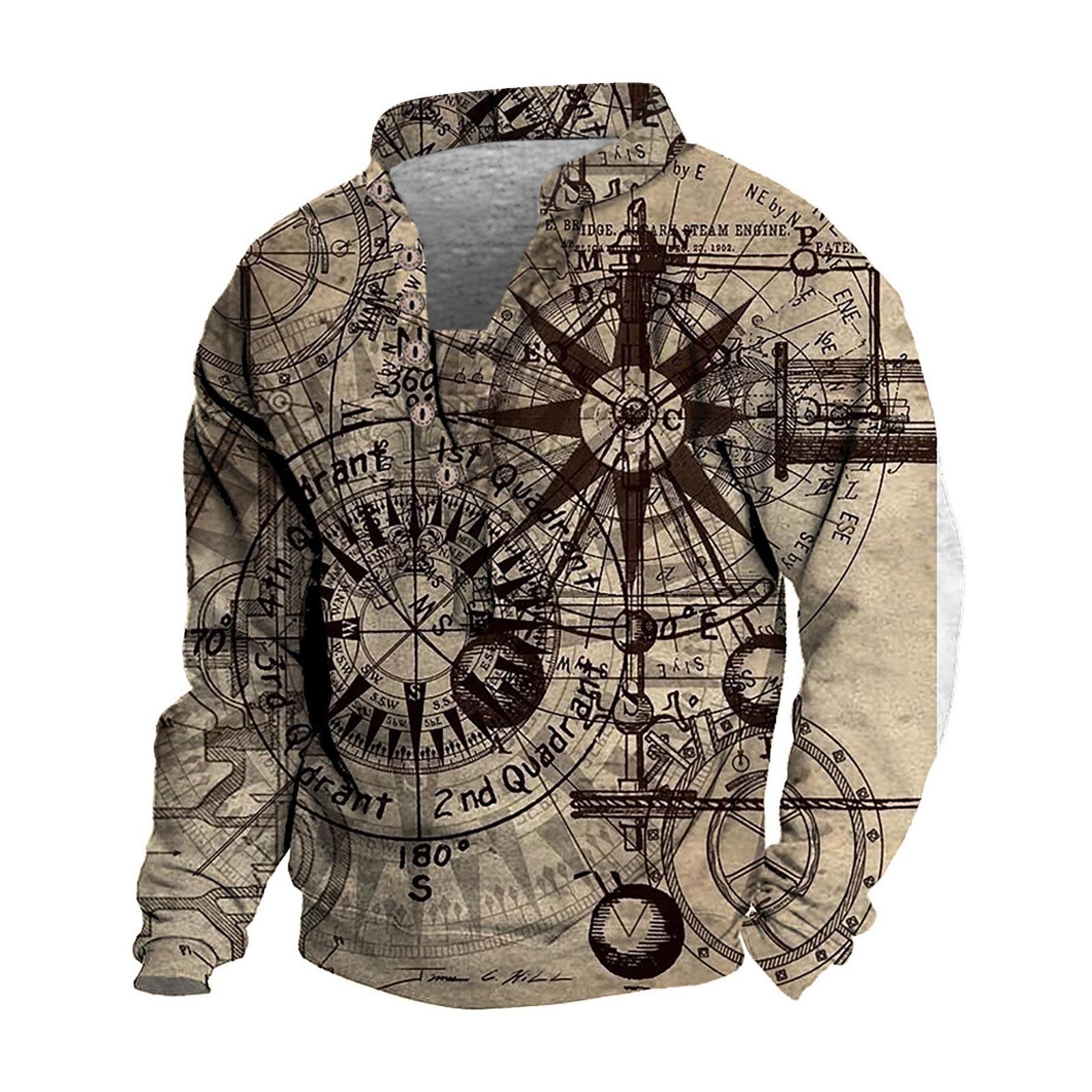 

Мужской свитер с v-образным вырезом и воротником-стойкой с 3D цифровой печатью и винтажным воротником на 6 пуговицах XL