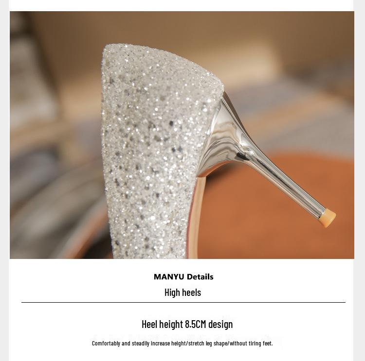 Champagne Gold Crystal Bow High Heels for Women - Elegant French Niche Bridal Shoes