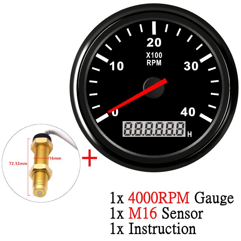 12V/24V 85mm Boat Tachometer Marine Tacho Meter Gauge LCD Hourmeter 8000RPM 6000RPM Car Toerenteller With Sensor M16
