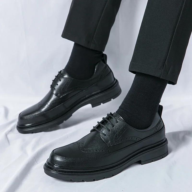 

Мужские кожаные туфли в стиле ретро для офиса, деловые туфли для офиса, мужские свадебные туфли черного цвета, коричневые, бесплатная доставка, британский стиль 38 чёрный