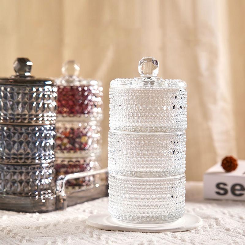 European Creative Luxury Crystal Glass Candy Jar with Lid Dried Fruit Jar Jewelry Storage Box Home Decoration Storage Jar
