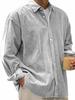 Men's Solid Color Corduroy Button Down Shirt, Loose Fit Lapel Casual Long Sleeve Shirt