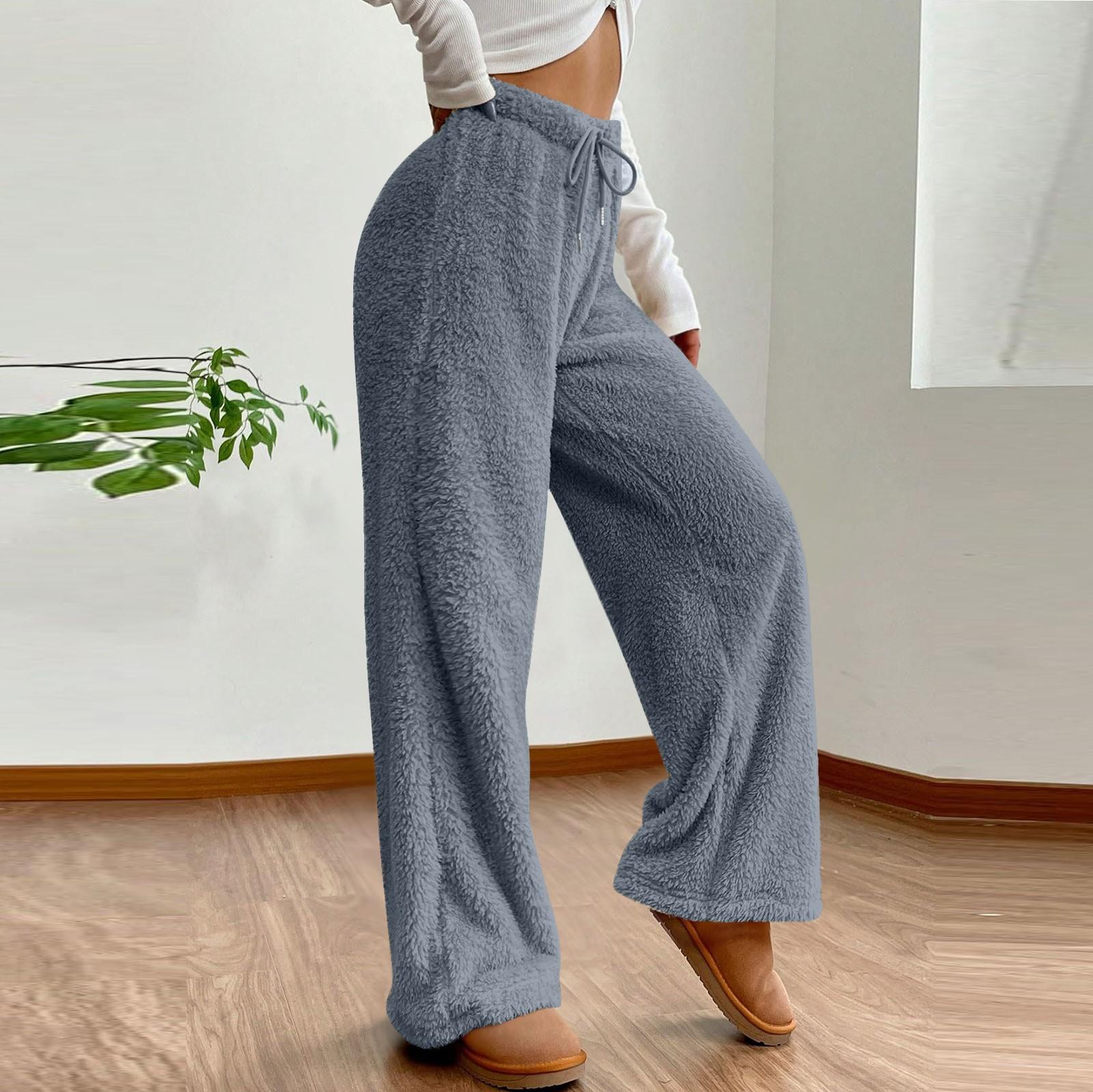 Damen Fleecegefütterte Hose Elastischer Hoher Bund Basic Jogginghose Winter Dicke Thermische Schweißhose XXXL blau
