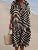 V-Neck Leaf Print Dress - Elegant European & American Style