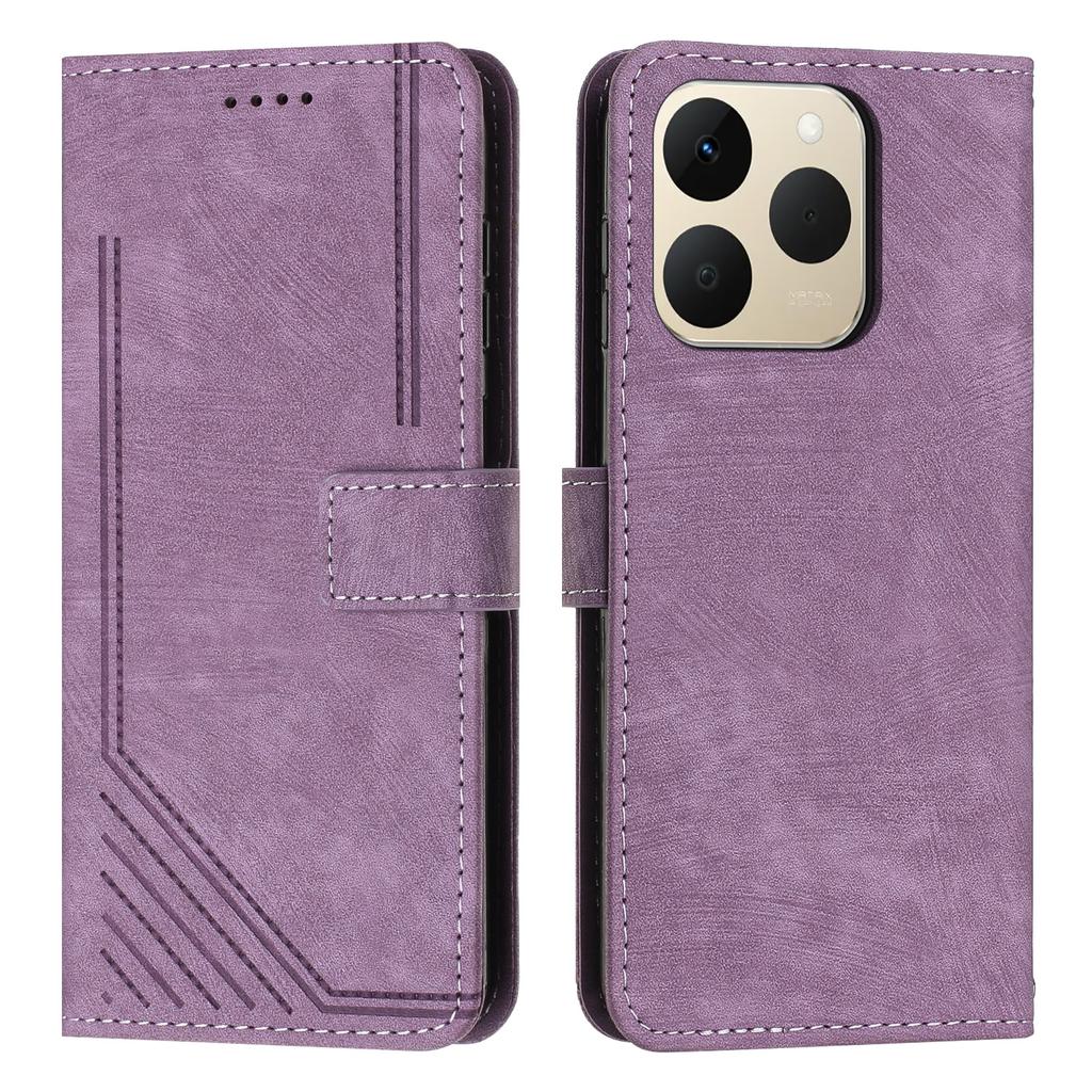 For Realme 15T 5G Stand Case Imprinted Lines Leather Phone Cover