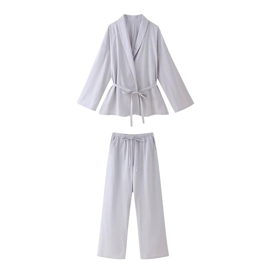 Long-Sleeve Women's American Kimono Style Outerwear Set with Casual Pants