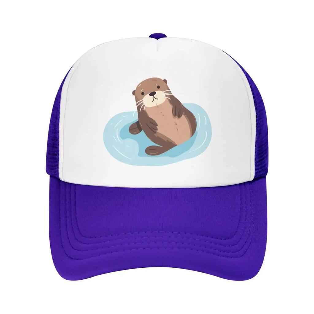 Mesh Dad Hat Adjustable Washed Cute Sea Otter Floating Water Baseball Dad Cap Funny Distressed Ball Trucker Cap for Women Unisex