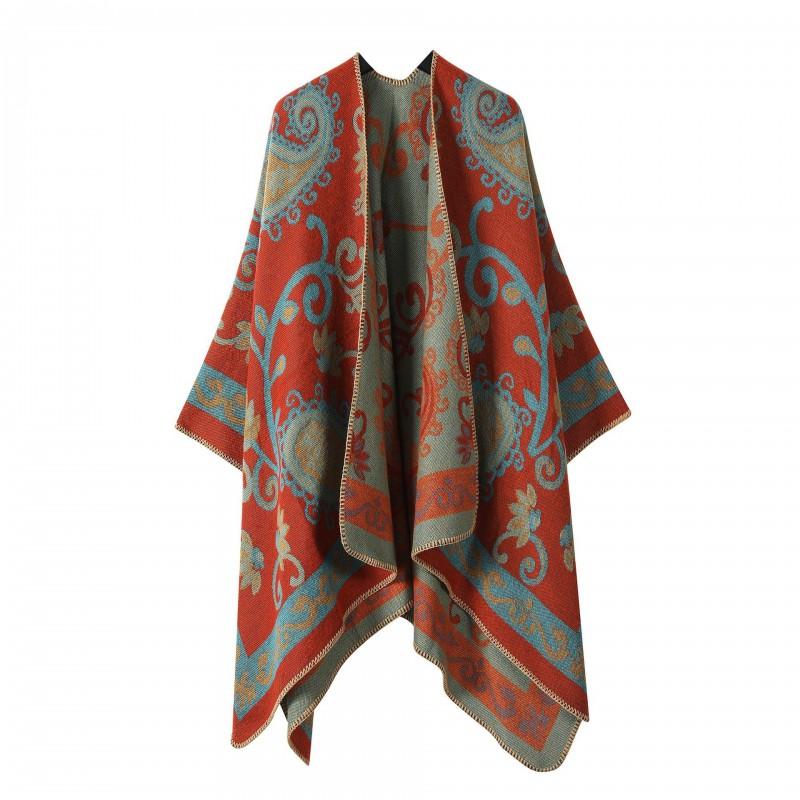 Womens Oversized Knit Shawl Wrap Scarf Ethnic Warm Fleece-Like Cape Travel Winter