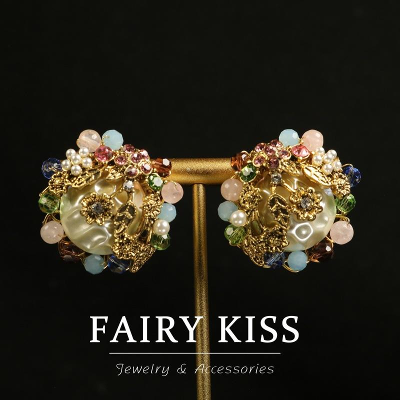 Изысканное многослойное ожерелье с весенними цветами, жемчугом и бриллиантами, женские серьги-пусеты, креативная полая форма из сплава