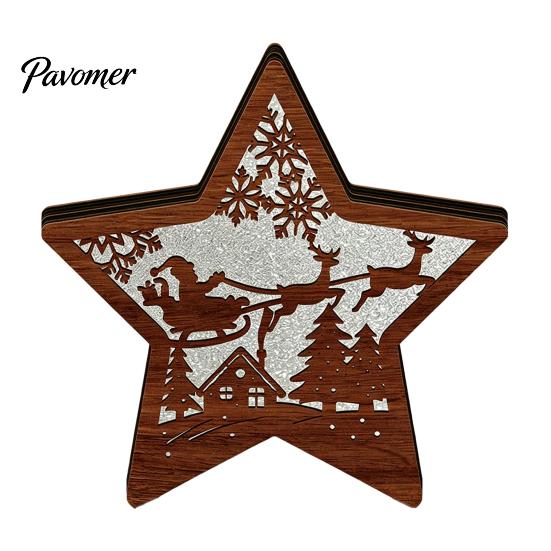 Christmas Gift for Kids 3D Wooden LED Night Light, Hollow Carved Tabletop Decor Warm Light Lamp with Glow, Festive Holiday Home And Office Decoration