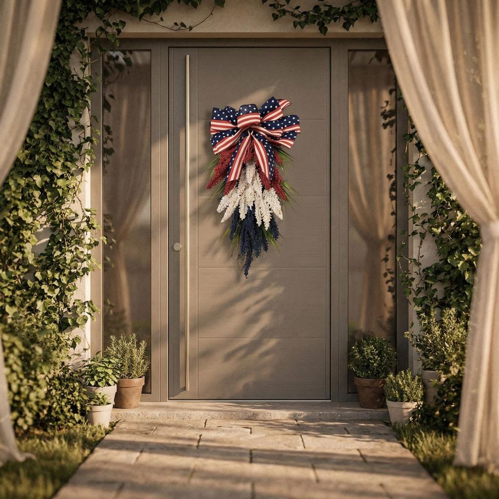 Patriotische Kränze, Geeignet für das Eingangstor; 4. Juli Unabhängigkeitstag Kränze, Blaue Und Rote Kränze, Geeignet Für Den Memorial Day Und Den Veterans Day; Dez