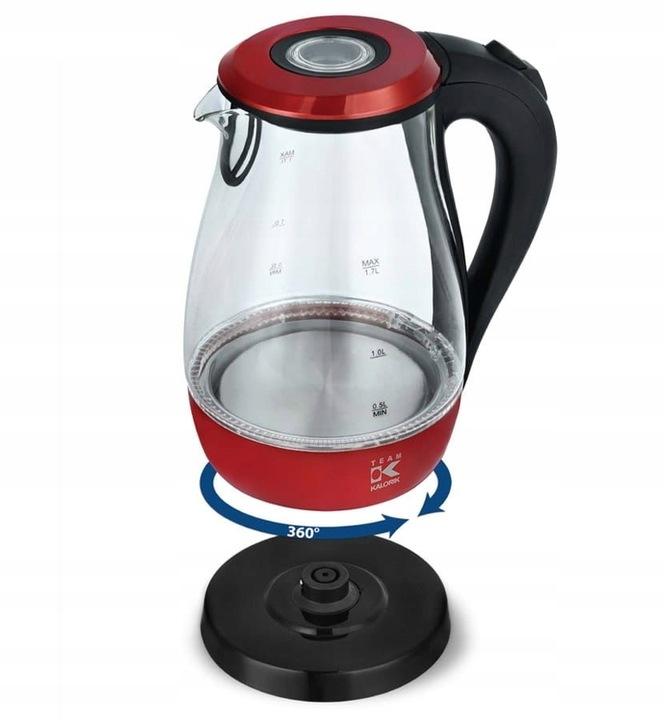Kalorik czajnik bezprzewodowy czerwony szklany 1,7l 2000w jk 1042 r