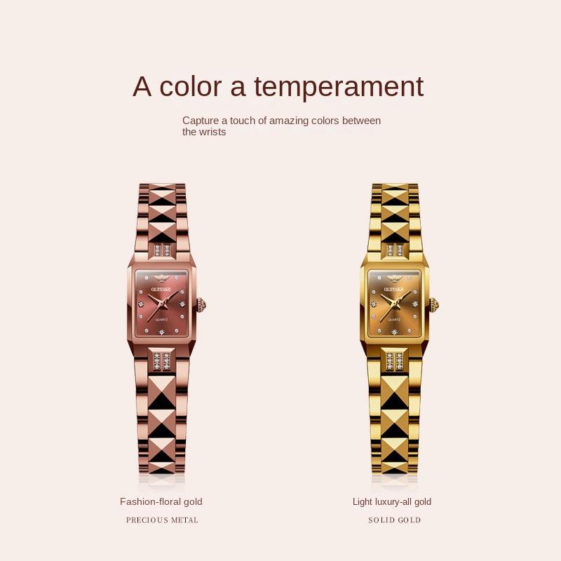 OUPINKE Markenuhren Diamantbesetzt Wasserdicht Kleine Quadratische Quarz-Damenuhr Damenuhr